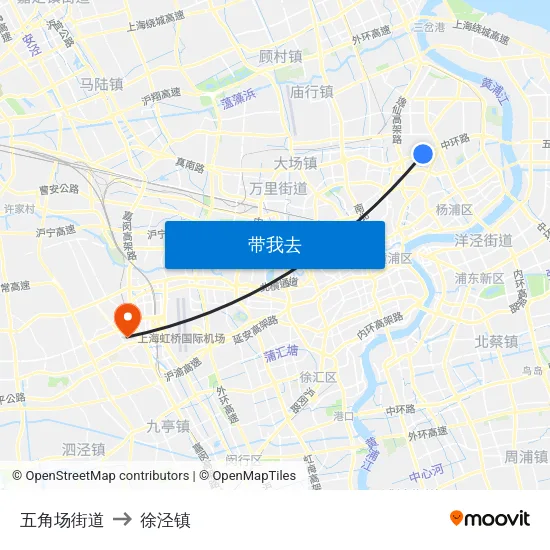 五角场街道 to 徐泾镇 map