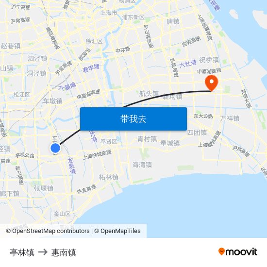 亭林镇 to 惠南镇 map