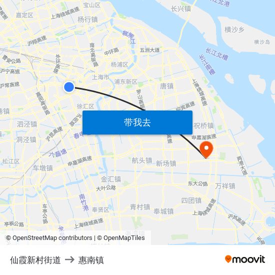 仙霞新村街道 to 惠南镇 map