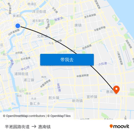 半淞园路街道 to 惠南镇 map