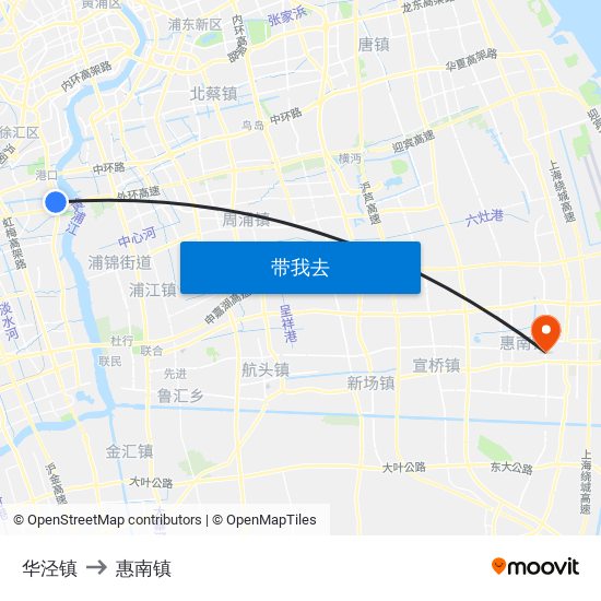 华泾镇 to 惠南镇 map