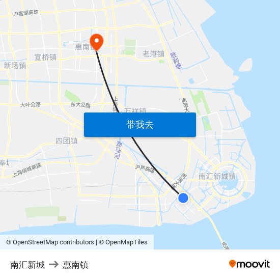 南汇新城 to 惠南镇 map