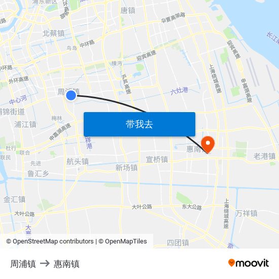 周浦镇 to 惠南镇 map