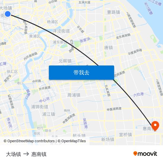 大场镇 to 惠南镇 map