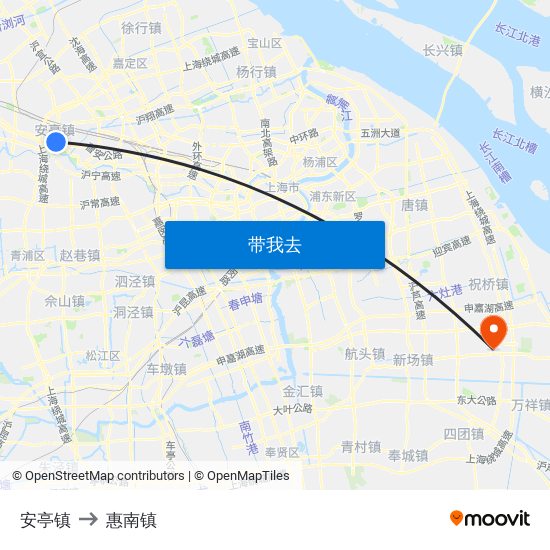 安亭镇 to 惠南镇 map
