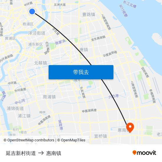 延吉新村街道 to 惠南镇 map