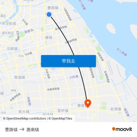 曹路镇 to 惠南镇 map