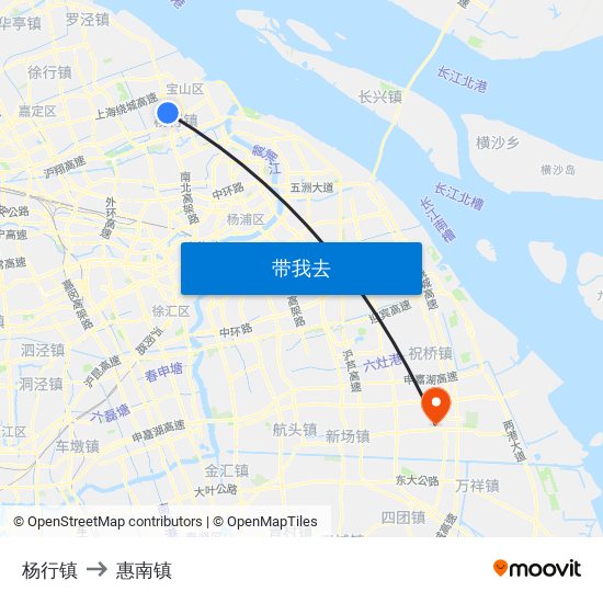 杨行镇 to 惠南镇 map