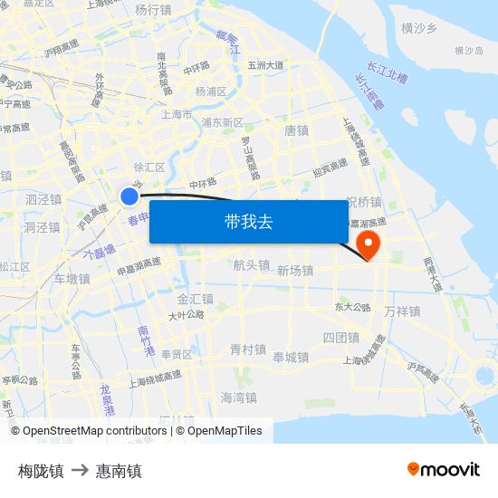 梅陇镇 to 惠南镇 map