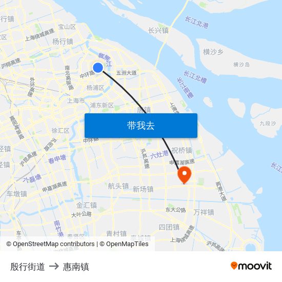 殷行街道 to 惠南镇 map