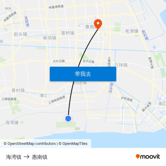 海湾镇 to 惠南镇 map