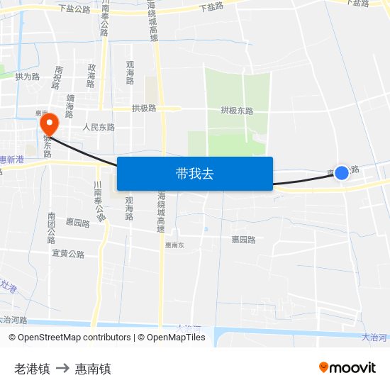 老港镇 to 惠南镇 map