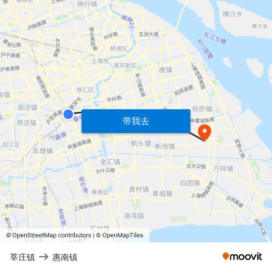 莘庄镇 to 惠南镇 map