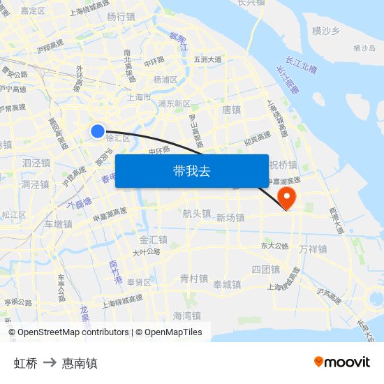 虹桥 to 惠南镇 map