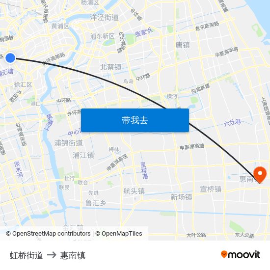 虹桥街道 to 惠南镇 map