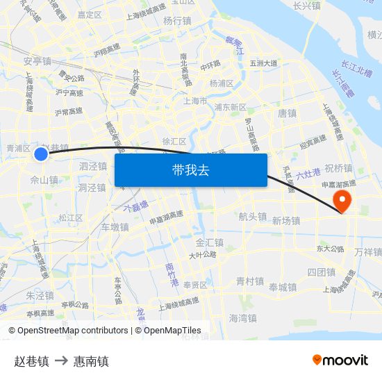 赵巷镇 to 惠南镇 map