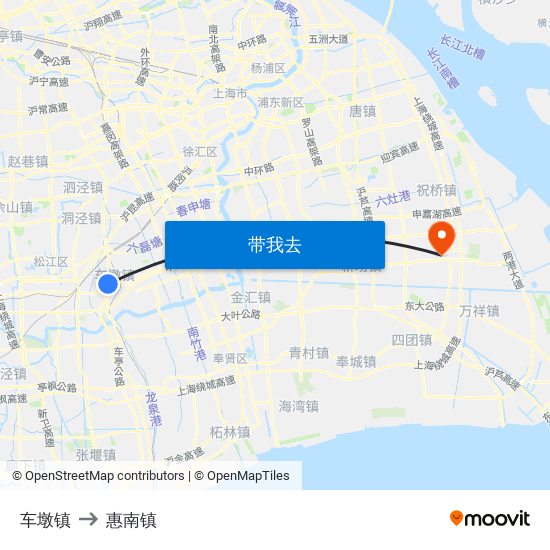 车墩镇 to 惠南镇 map