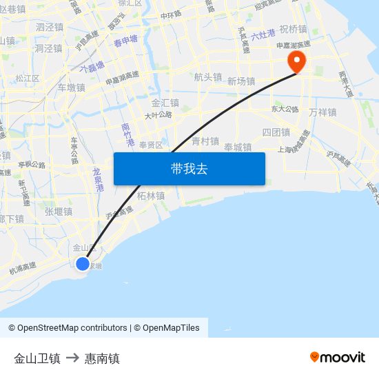 金山卫镇 to 惠南镇 map