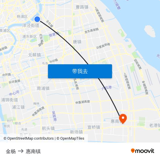 金杨 to 惠南镇 map