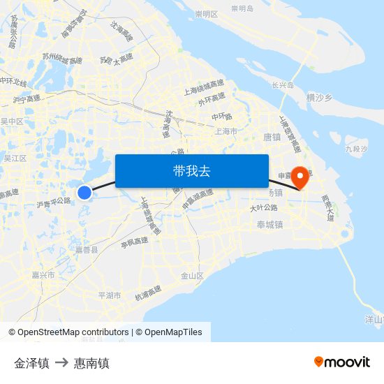 金泽镇 to 惠南镇 map