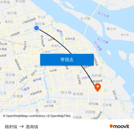 顾村镇 to 惠南镇 map