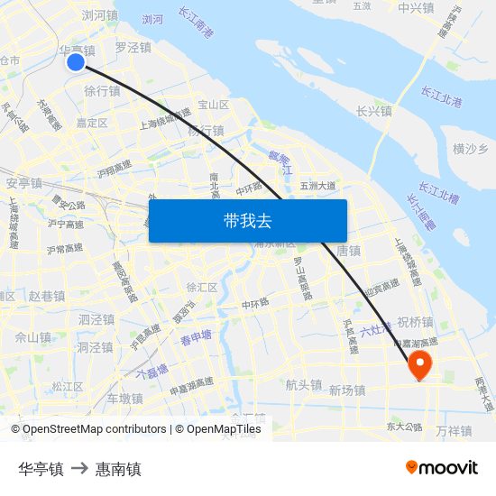 华亭镇 to 惠南镇 map