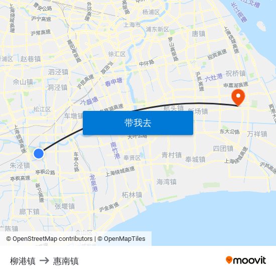 柳港镇 to 惠南镇 map