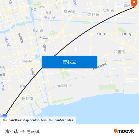 漕泾镇 to 惠南镇 map