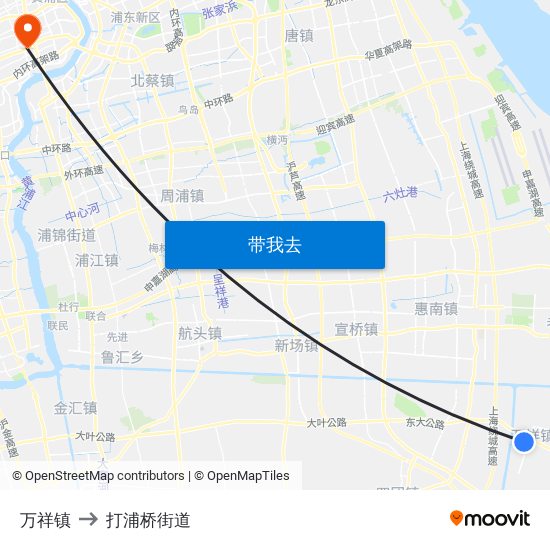 万祥镇 to 打浦桥街道 map