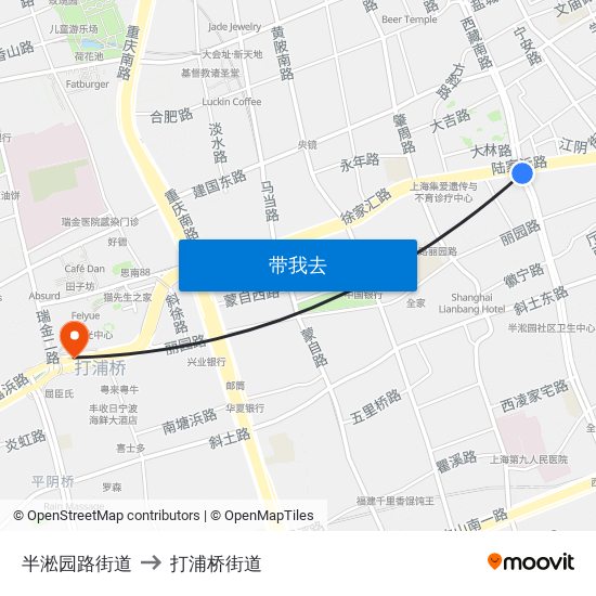 半淞园路街道 to 打浦桥街道 map