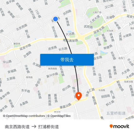 南京西路街道 to 打浦桥街道 map