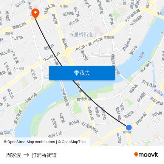 周家渡 to 打浦桥街道 map