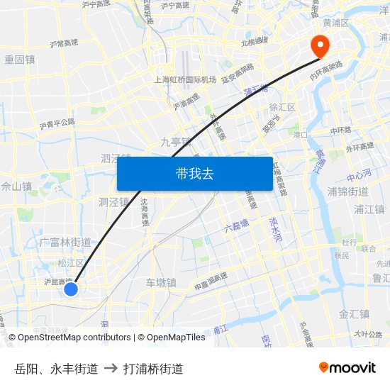岳阳、永丰街道 to 打浦桥街道 map