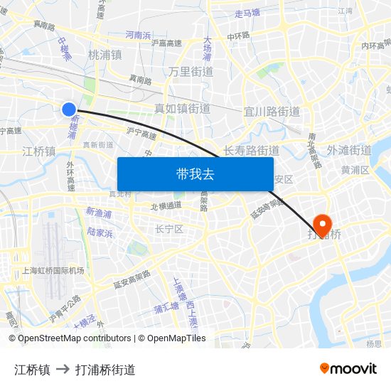 江桥镇 to 打浦桥街道 map