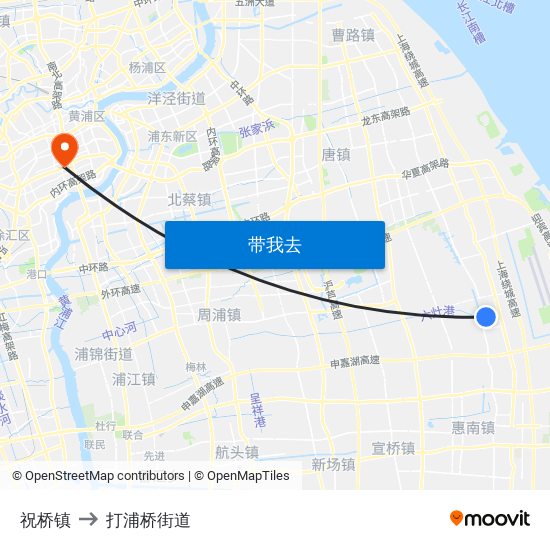 祝桥镇 to 打浦桥街道 map