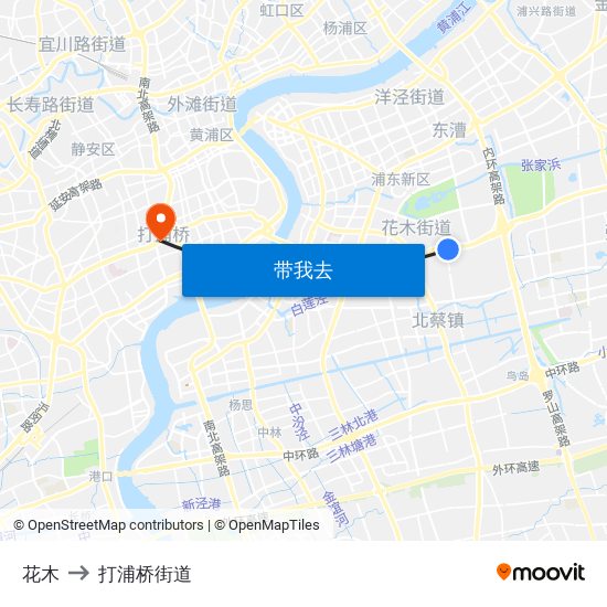 花木 to 打浦桥街道 map