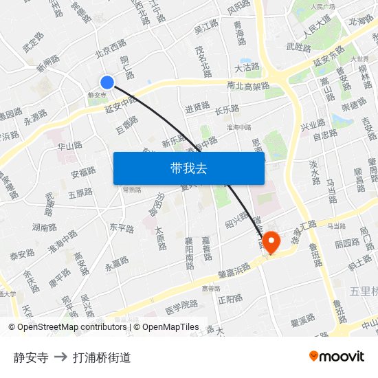 静安寺 to 打浦桥街道 map