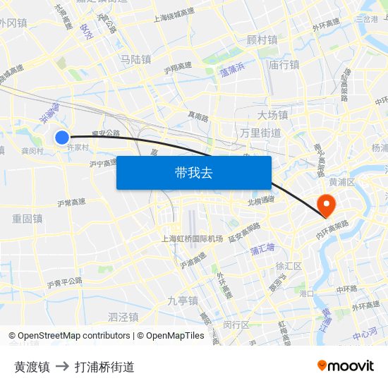 黄渡镇 to 打浦桥街道 map