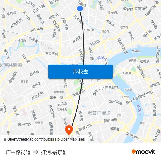 广中路街道 to 打浦桥街道 map