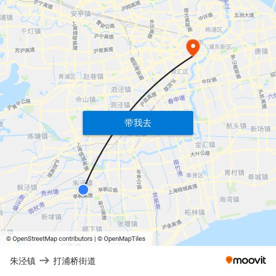 朱泾镇 to 打浦桥街道 map
