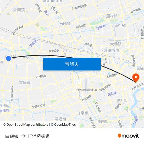 白鹤镇 to 打浦桥街道 map