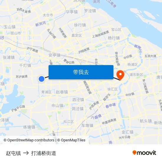 赵屯镇 to 打浦桥街道 map