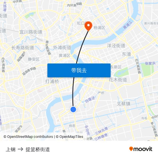 上钢 to 提篮桥街道 map