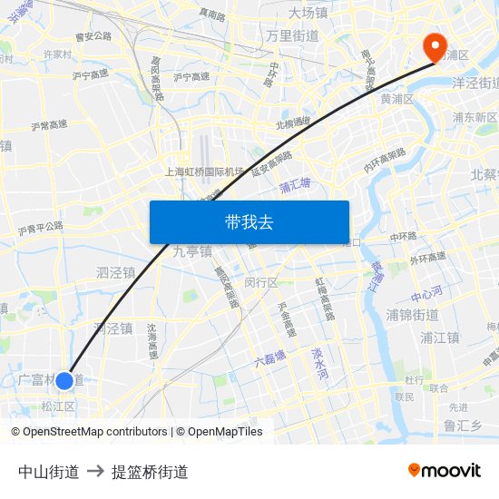 中山街道 to 提篮桥街道 map