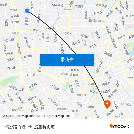 临汾路街道 to 提篮桥街道 map