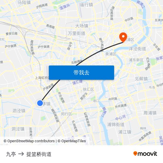 九亭 to 提篮桥街道 map