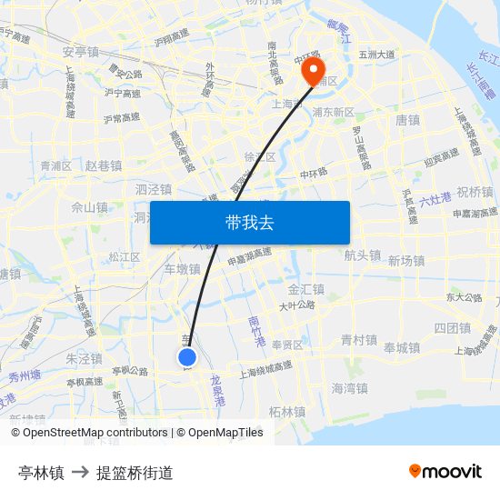 亭林镇 to 提篮桥街道 map