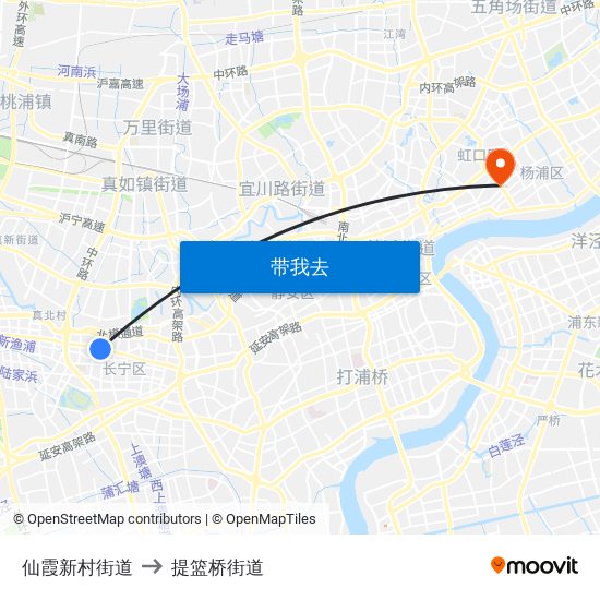 仙霞新村街道 to 提篮桥街道 map