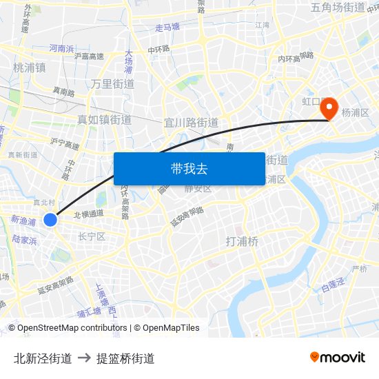 北新泾街道 to 提篮桥街道 map