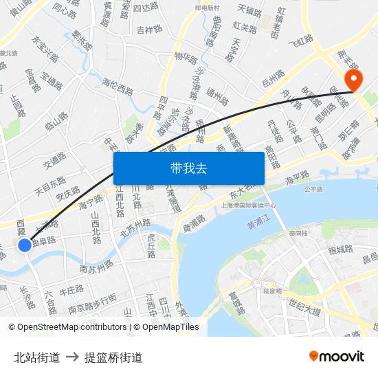 北站街道 to 提篮桥街道 map